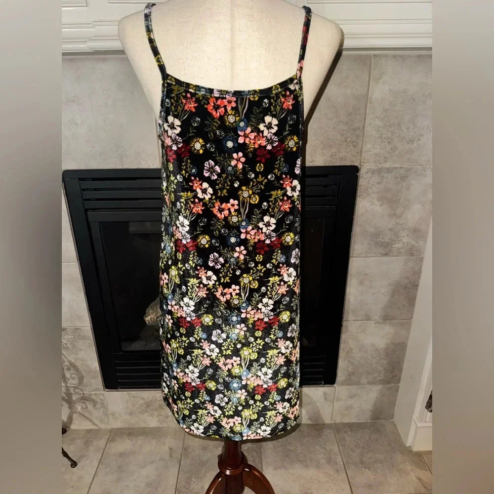 Sears Roebuck Girls Black w/ Flowers Floral Velvet Sundress Dress Large 14-16